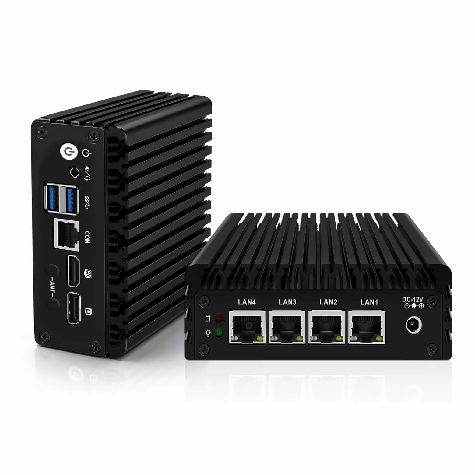 Micro Firewall Appliance, Fanless Mini PC J3710 4C/4T, 4x 2.5 GbE i225-V LAN,AES-NI,DDR3 8GB SSD 128GB Router Netzwerk Security USB3.0/HD/DP/Console RJ45 Port/Wi-Fi, Dual Display
