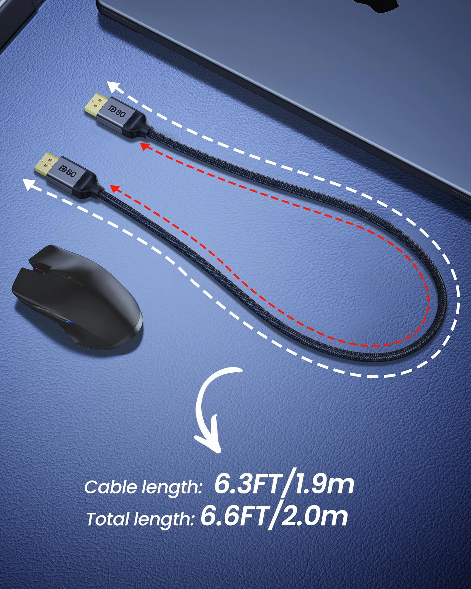 Silkland Cavo DisplayPort 2.1 80Gbps 2M [Certificato VESA] DP80, [8K@240Hz, 4K@540Hz 360Hz 240Hz, 16K@60Hz] Cavo DP, Compatibile con FreeSync, UBHR20, HDR, DSC, Monitor Gaming, 5090, 7900XTX, S1334