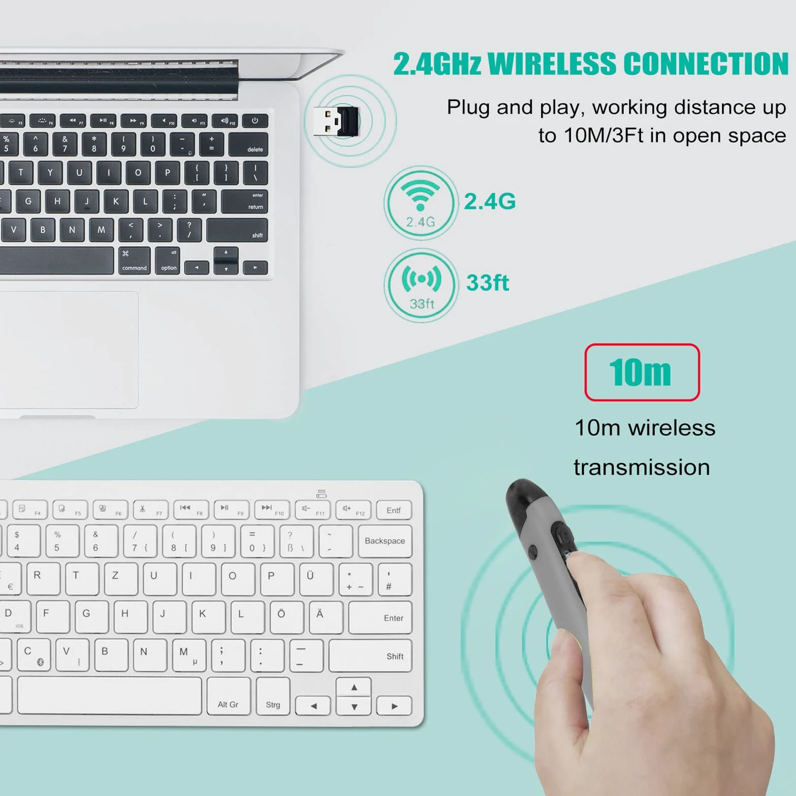 Mouse Ottico Tascabile Wireless USB Ricaricabile 2.4G, Mini Ergonomico Con Scrittura a Mano Regolabile DPI per Desktop Notebook (Grigio Argento)