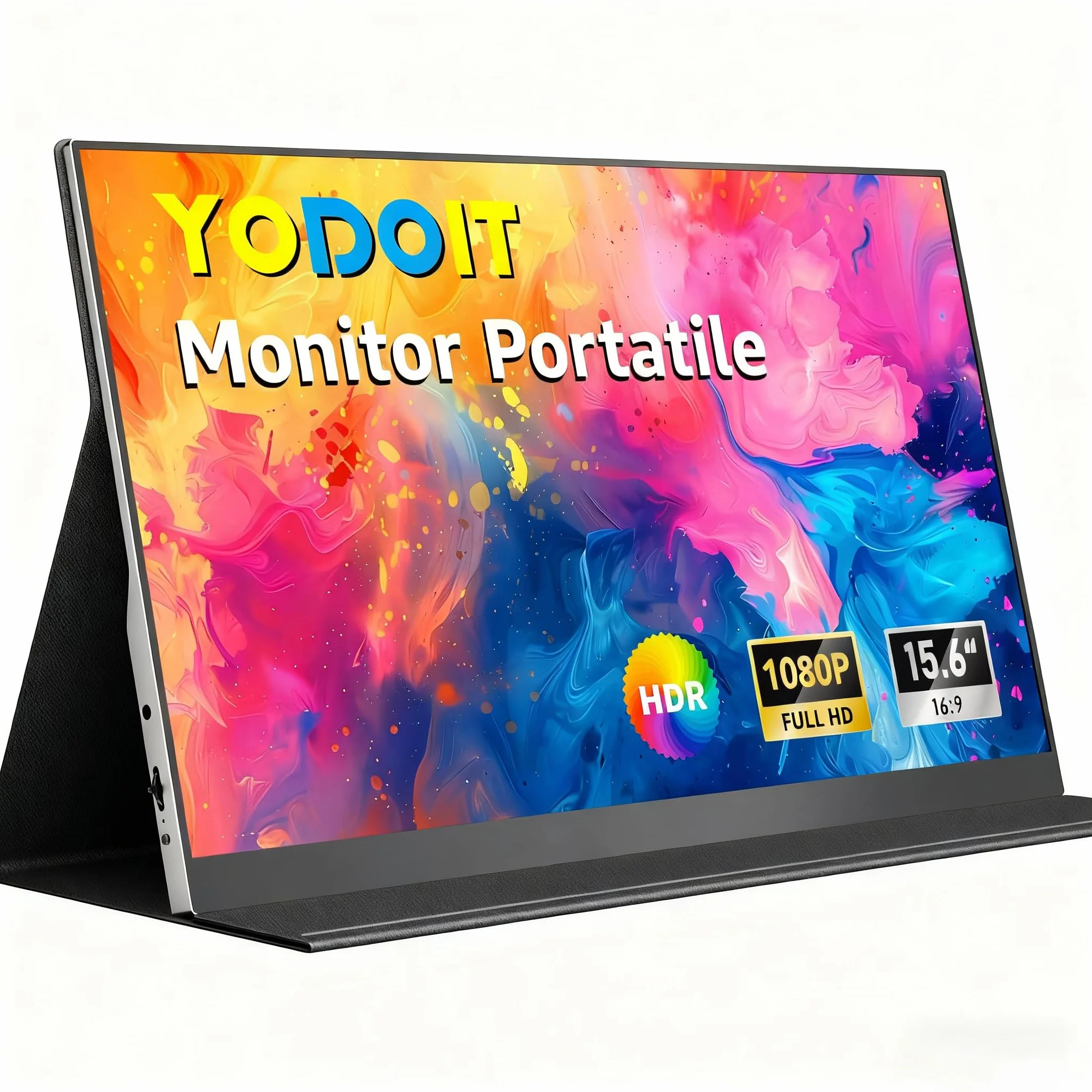 Yodoit Monitor Portatile 15,6" Display IPS FHD 1920x1080P | Secondo Schermo Esterno per laptop con Connettività USB-C e HDMI, con Altoparlanti e Custodia, per PC, Mac, PS3/4/5, Xbox