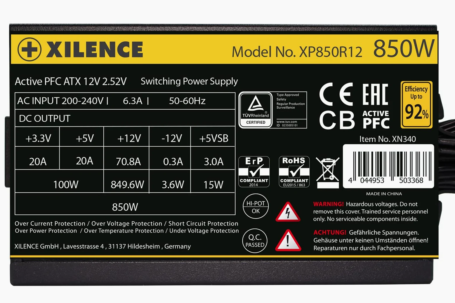 Xilence Performance A+ XN340 ? XP850R12 alimentatore per computer 850 W 20+4 pin ATX ATX Nero (Xilence Performance A+ XN340 - XP850R1)
