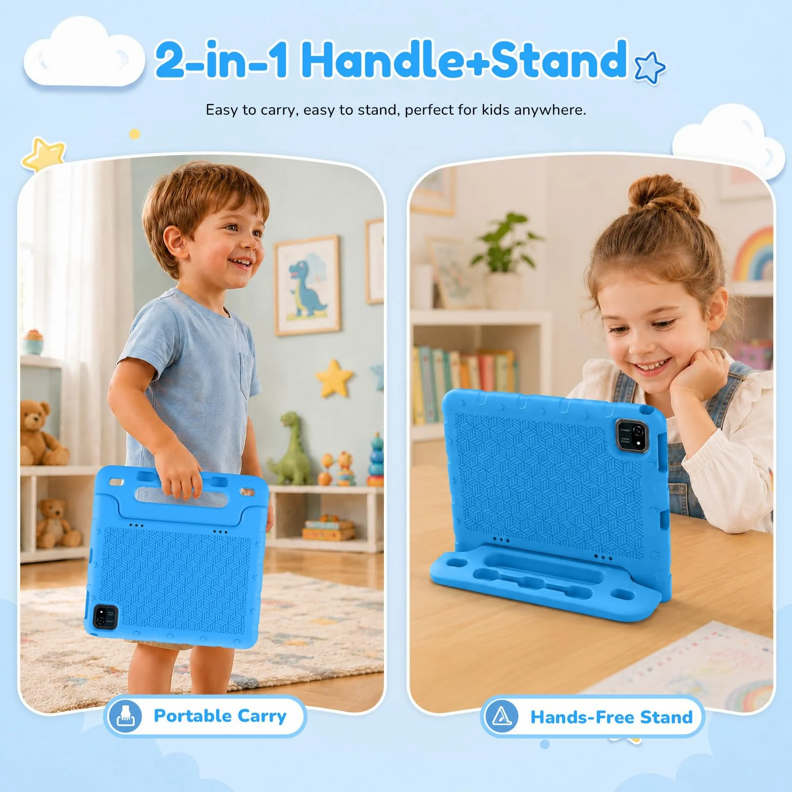 EDDBNi Tablet per bambini Android 15 Tablet da 10 pollici per bambini con custodia Quad Core 64 GB doppia fotocamera controllo parentale 2.4G WiFi compresse educative (blu)