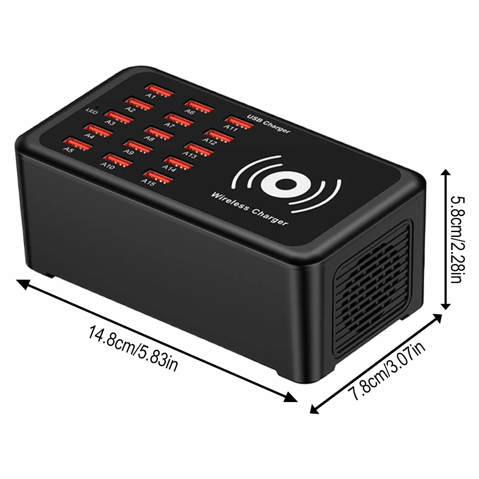 Stazione di ricarica USB - Hub a ricarica rapida a 15 porte, adattatore portatile ad alta velocità, organizer per dispositivi multipli, resistente blocco per tablet per laptop | Home Office Viaggi