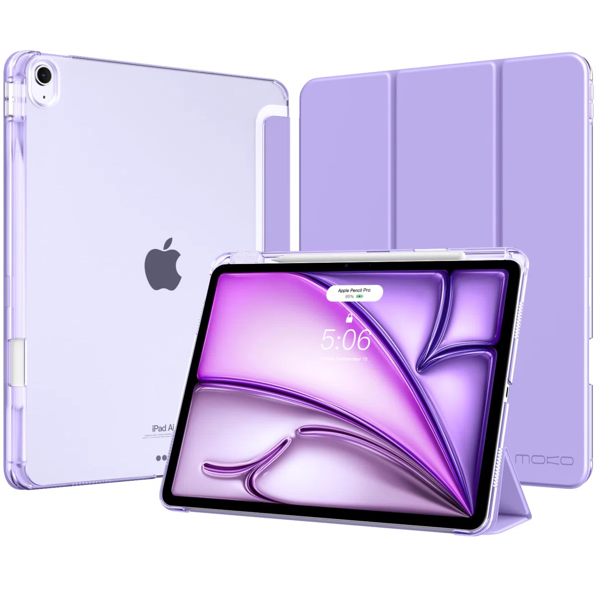 MoKo Cover per iPad Air 13 Pollici Case (M4/M3/M2) 2026/2025/2024 con Portapenna, Cover Trifold Sottile e Leggera con Retro in PC Rigido Traslucido, Auto Svegliati/Sonno, Lilla