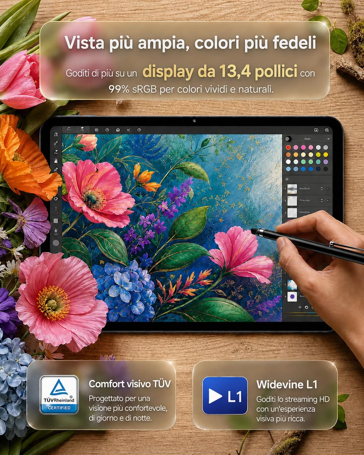 TABWEE Tablet 13,4 Pollici con Tastiera, Android 16, 24GB+256GB | Dallo studio allo smart working senza pause: 120Hz, mouse, penna e batteria da 10000mAh seguono ogni idea e progetto.