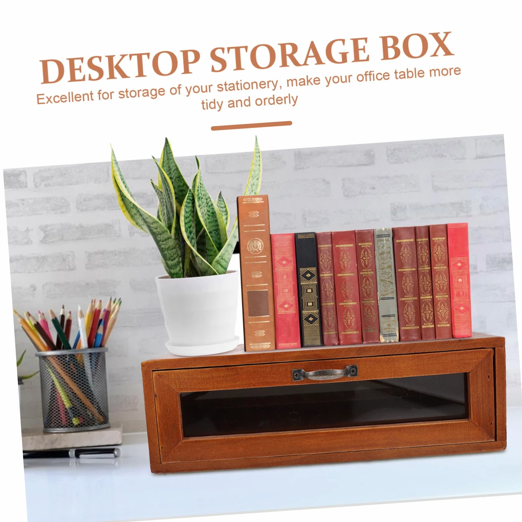 Supporto per Monitor retrò in Legno e Ferro Cassetto | Organizzatore da Scrivania per Ufficio, per Articoli di Cancelleria e Cosmetici, Stile Semplice Elegante