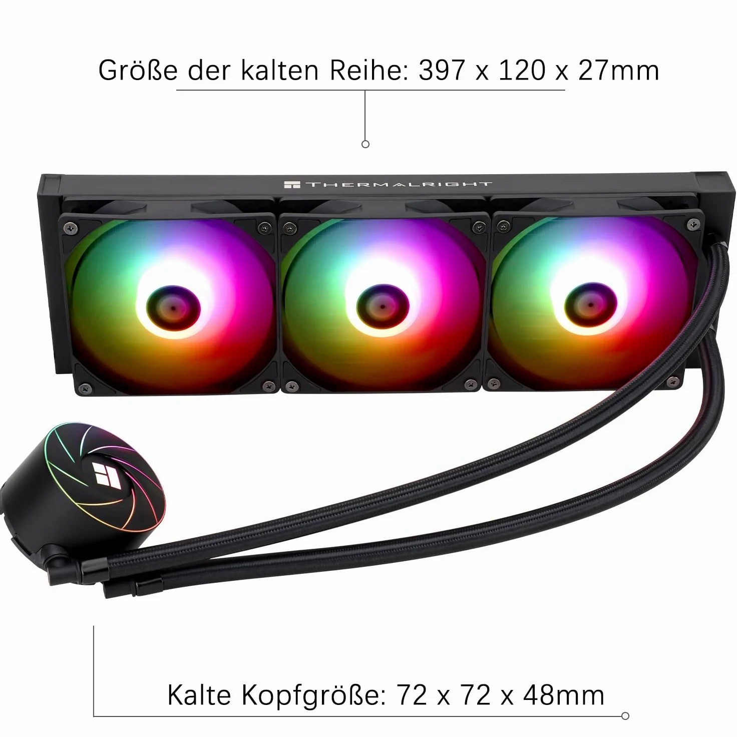 TR-Thermalright AQUA ELITE 360 ARGB Radiatore liquido per CPU Aio,360mm,3 ventole PWM Low Noise-ARGB,per AM4/AM5,Intel LGA1851/1700/115x/1200/2011(Nero)