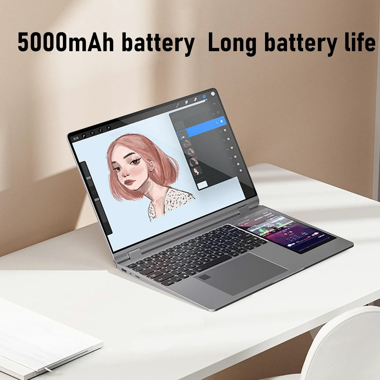 15.6in Computer per Laptop a Doppio Schermo, Tastiera Retroilluminata Ergonomica per Wins 11 PRO, PC per Laptop a Doppio Schermo per Lavoro/Multitasking, 32 GB RAM 256G Memoria Disco Rigido