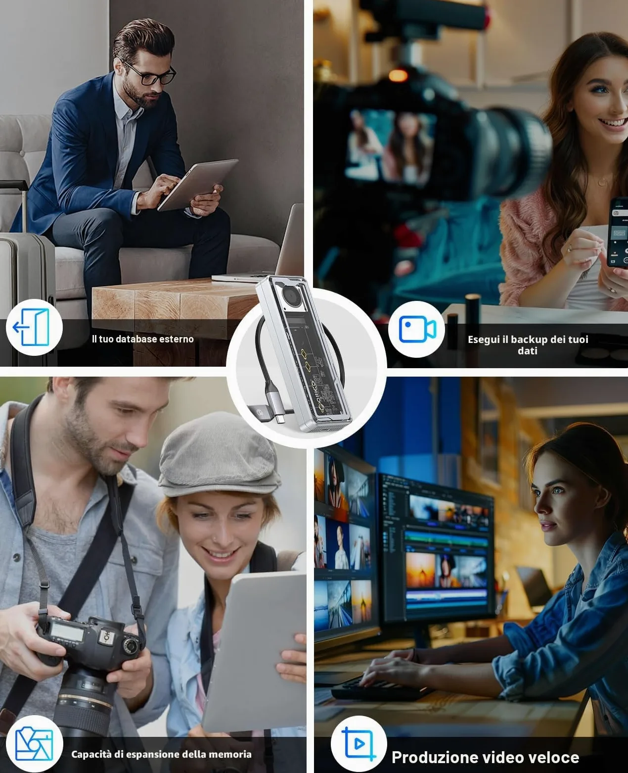 ORICO 40Gbps Case SSD M2 NVMe, Adattatore SSD M.2 NVMe USB Con Ventilatore Incorporato, Compatibile Thunderbolt 3/4 USB 3.2/3.1/3.0/2.0, Esterno Enclosure per M-Key SSD 2230/2242/2260/2280