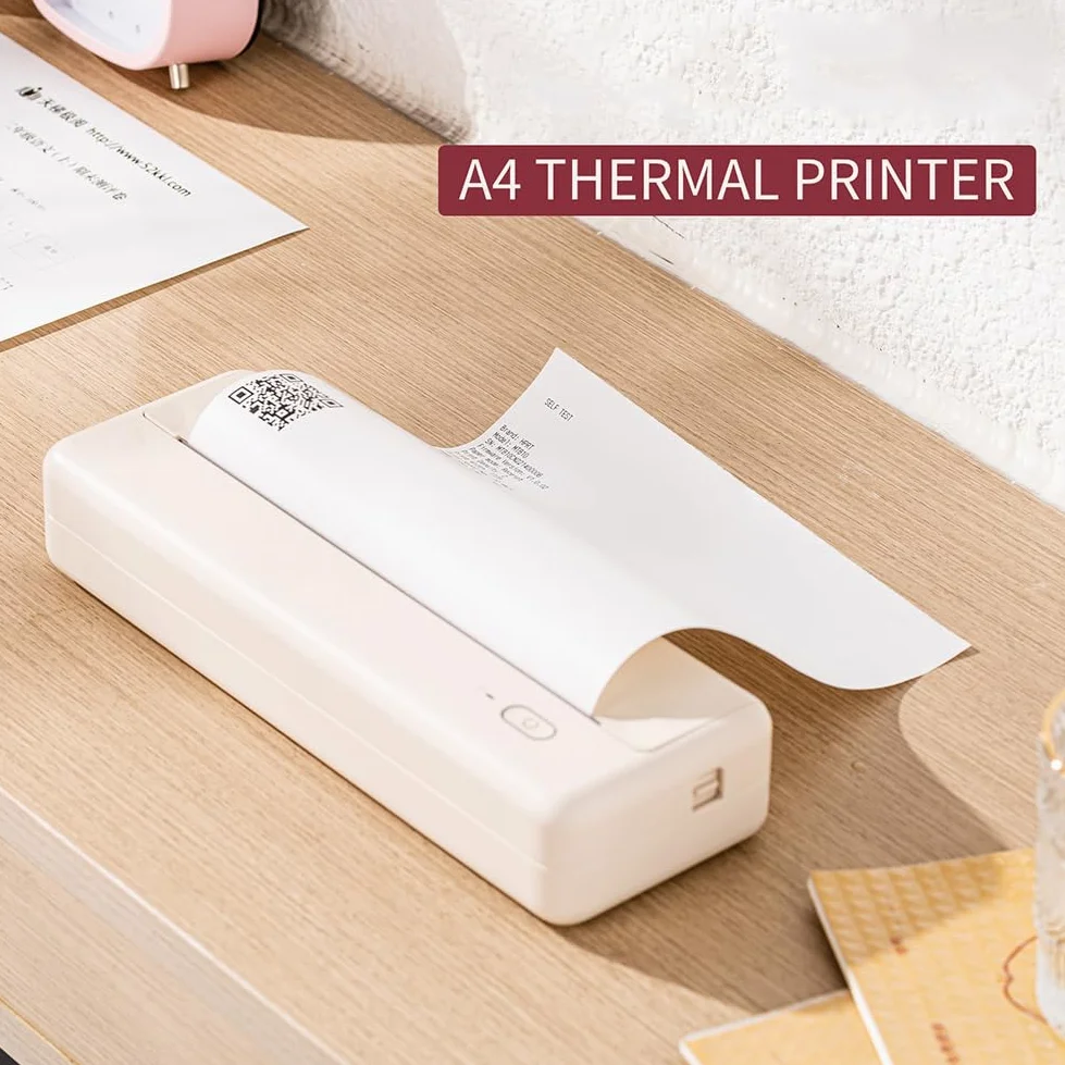 Stampante termica portatile wireless, stampante compatta da viaggio per casa e ufficio, stampante A4 senza inchiostro, supporta carta da 210 mm/110 mm, per la scuola e la stampa quotidiana