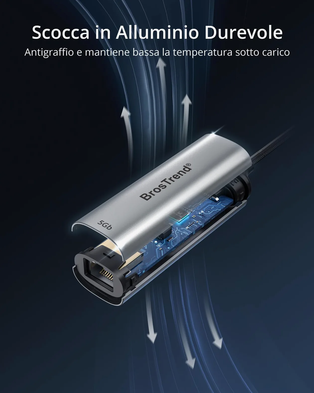 BrosTrend 5Gb Adattatore Ethernet USB C Plug & Play, Alluminio Adattatore di Rete Ethernet LAN per PC MacBook Pro/Air, iPad (Thunderbolt 5/4/3), Compatibile con Windows, MacOS iOS etc. Garanzia a Vita