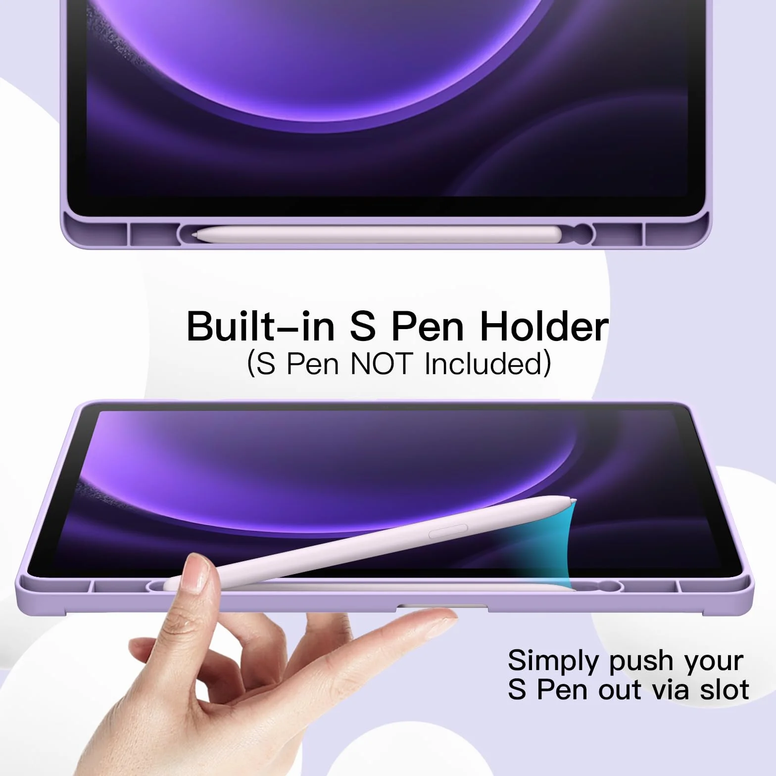 JETech Custodia per Samsung Galaxy Tab S10 Lite / S10 FE / S9 FE 10,9 Pollici con S Pen Holder, TPU Trifold Supporto Protettiva Tablet Cover, Supporta S Pen di Ricarica (Viola Chiaro)
