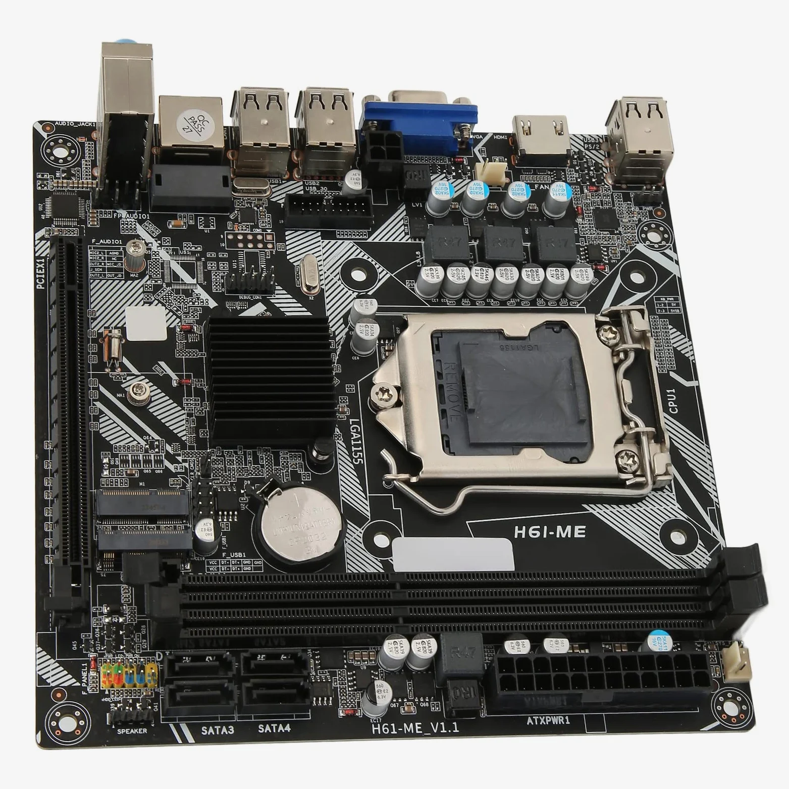 VBESTLIFE Scheda Madre H61-ME Mini ITX con Slot CPU LGA1155, Slot di Memoria DDR3 a Doppio Canale, con VGA HDMI e 10 Interfacce USB 2.0