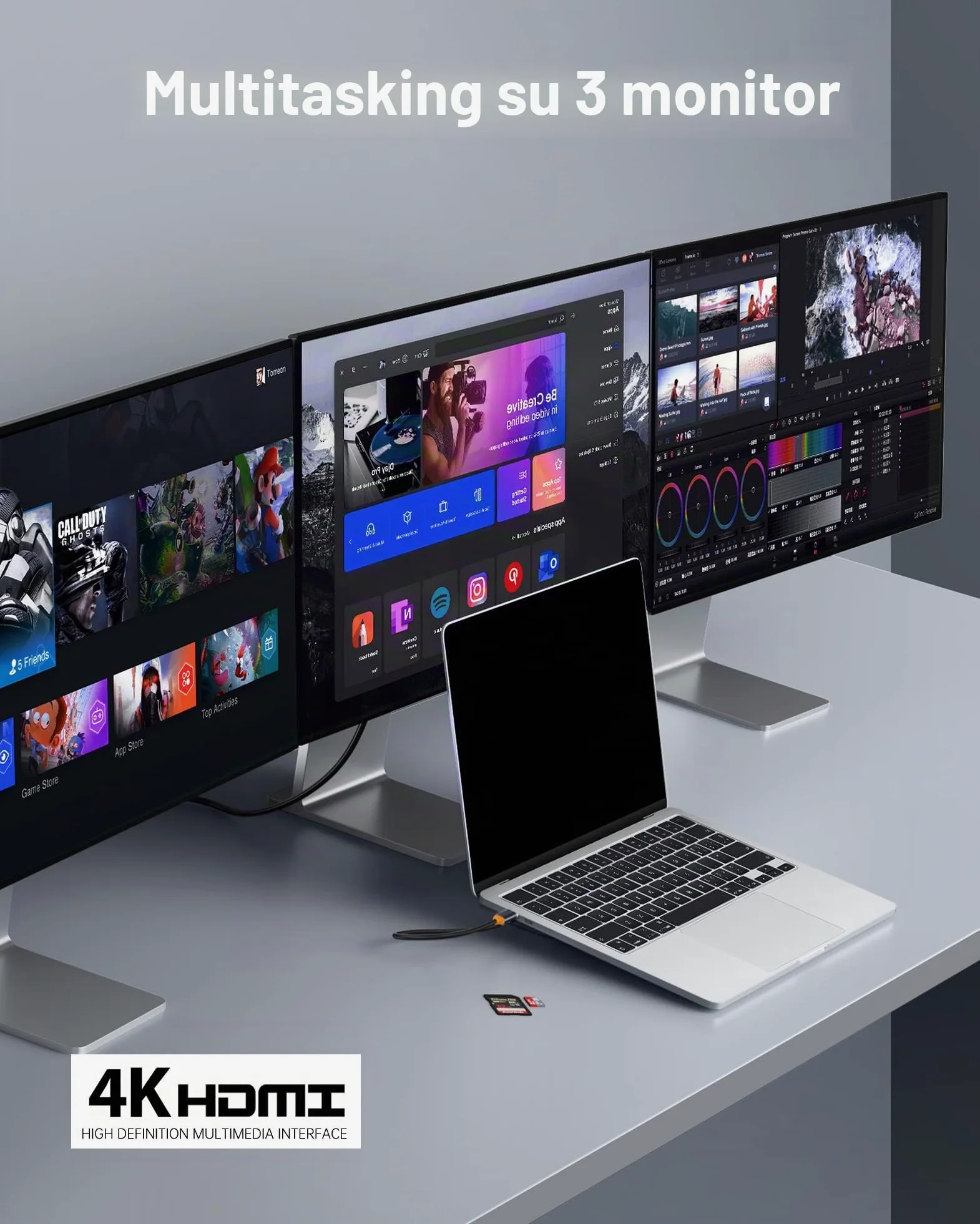 Baseus Docking Station Triple Display 12 in 1 con 2 lettori HDMI 4K, DP, 100 W PD, 3 USB 3.0, 1 USB C, Gigabit Ethernet, SD e TF Card Reader per MacBook/Dell/HP/Surface/Steam Deck