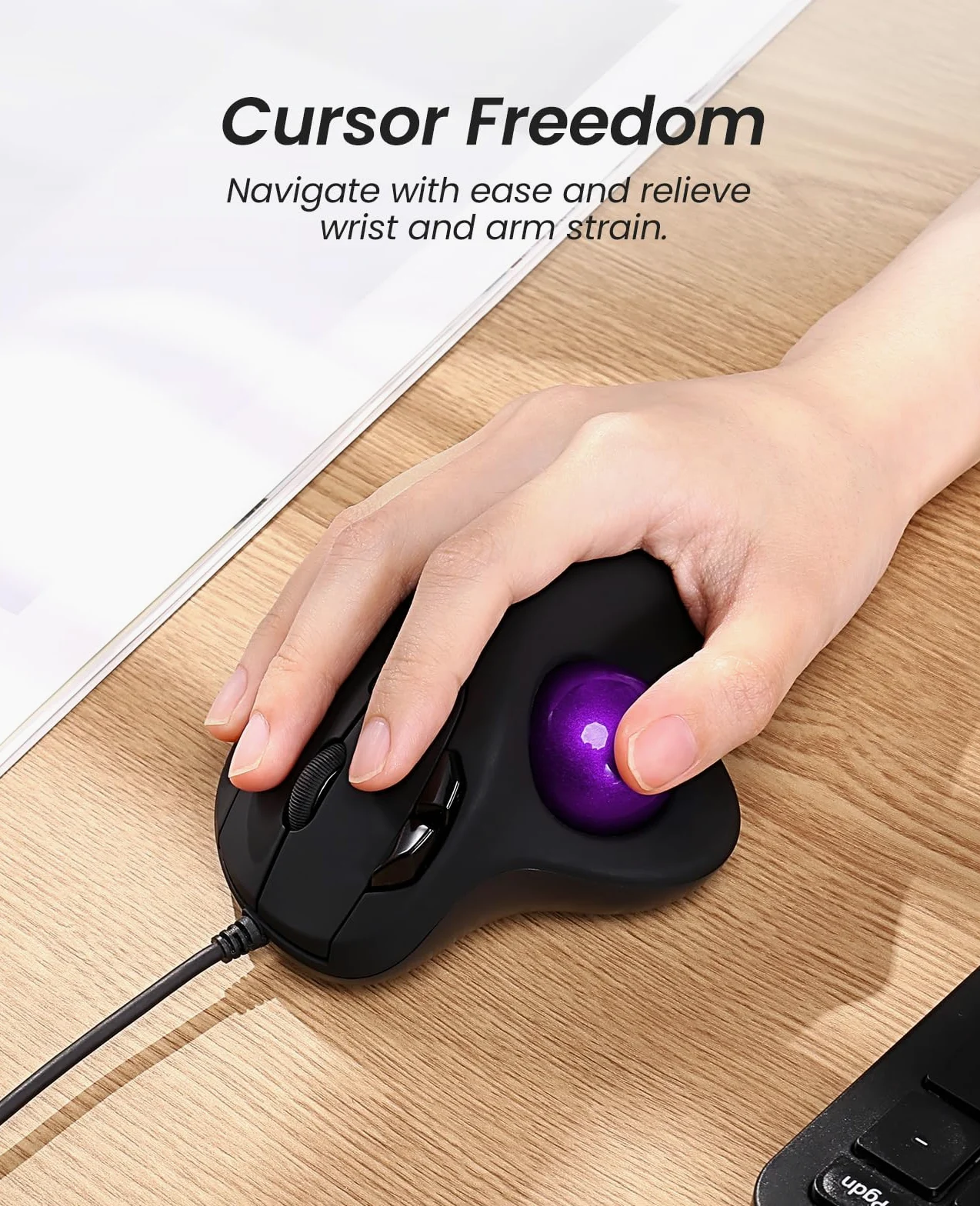 Nulea Mouse trackball M509 cablato, design ergonomico, facile controllo del pollice, tracciamento preciso e fluido, interfaccia 2 in 1 (tipo A & Tipo C), compatibile con PC, laptop, Mac, Windows.