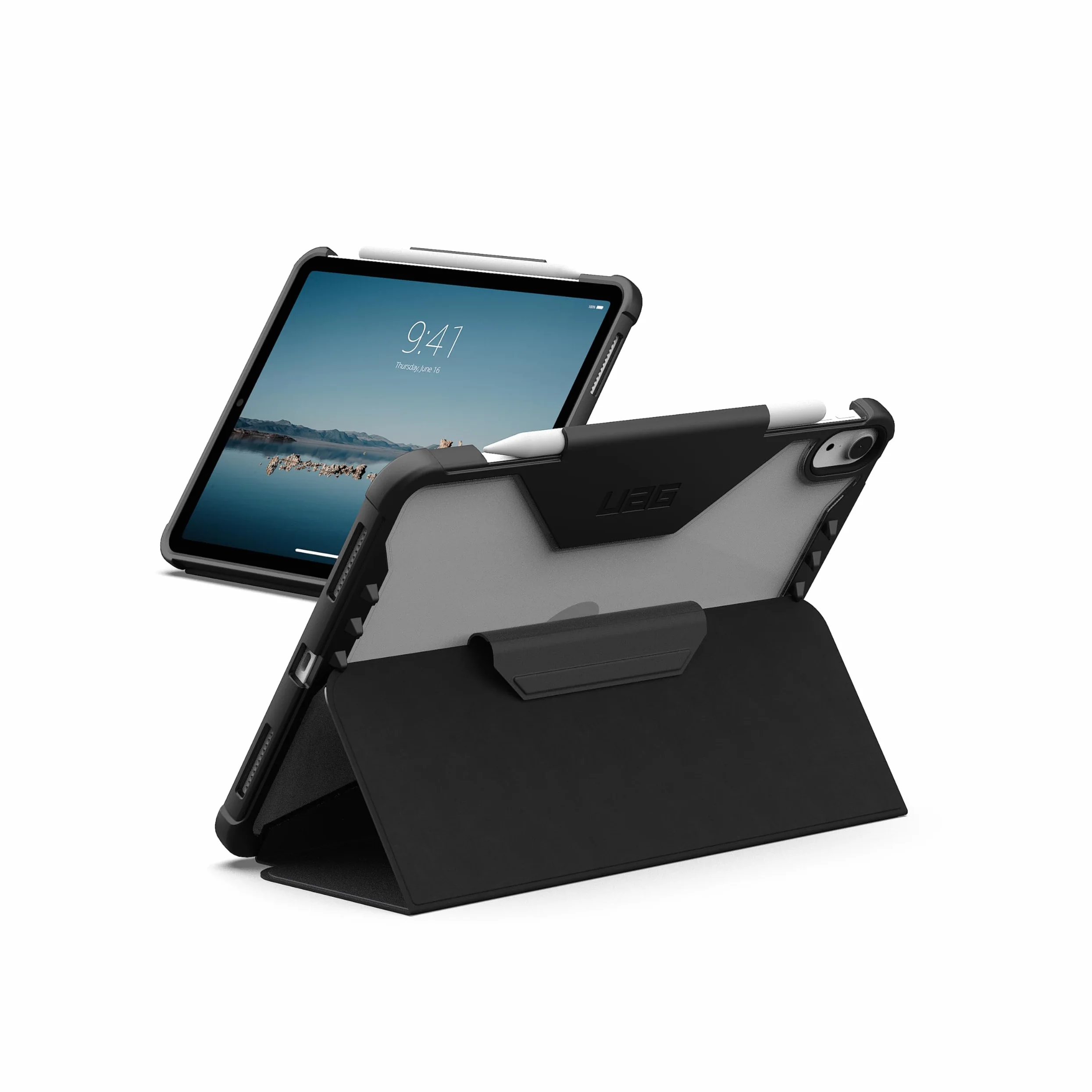URBAN ARMOR GEAR Progettata per iPad Air 11 (7a generazione, 2025, M3), robusta custodia protettiva a portafoglio con supporto regolabile multi-angolo e portamatite Plyo LT ghiaccio/nero