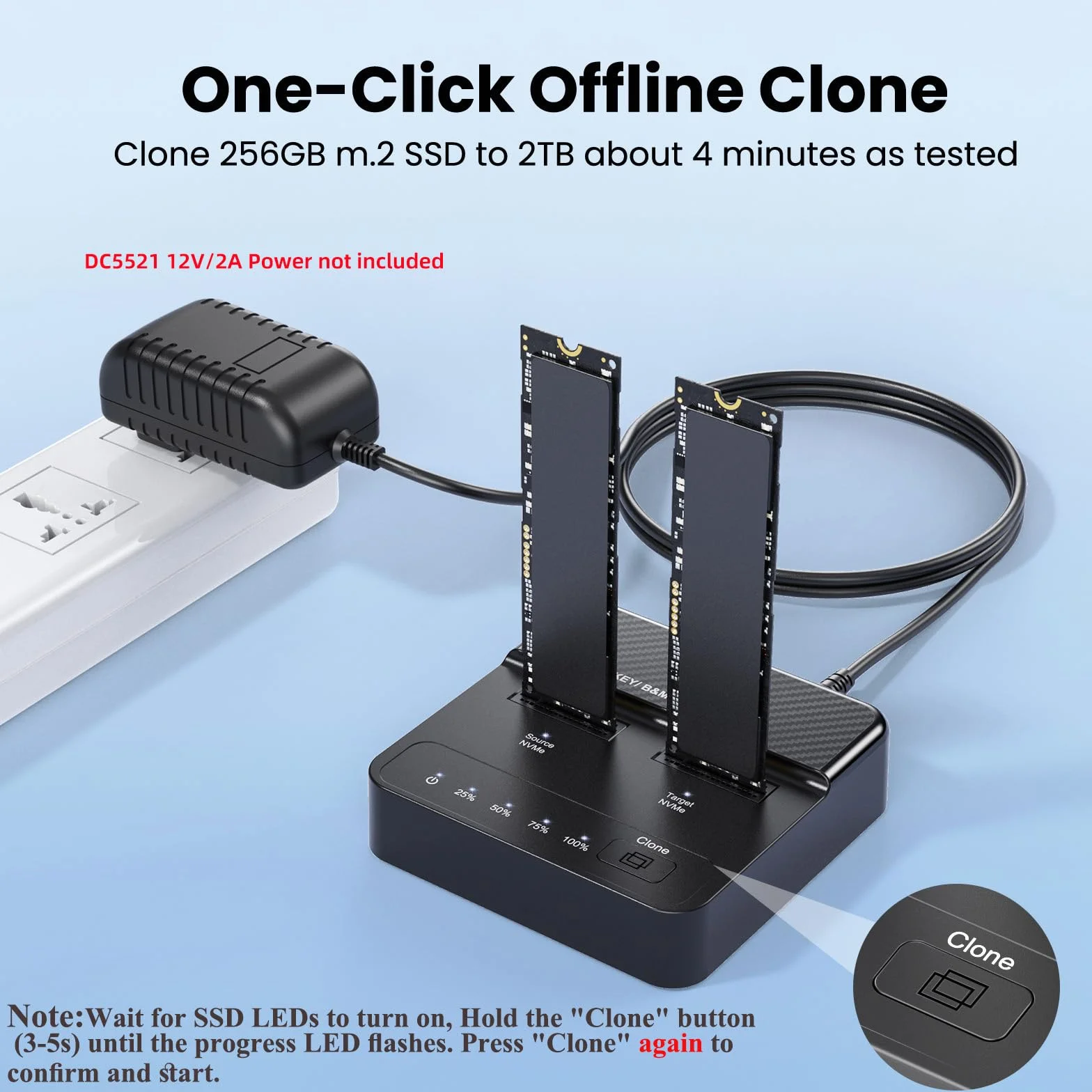 cablecc Dual-Bay Cloner 20Gbps NVME M.2 NGFF M-Key a USB-C One-Click Offline Clone Backup Enclosure Hyper Vertical Duplicator