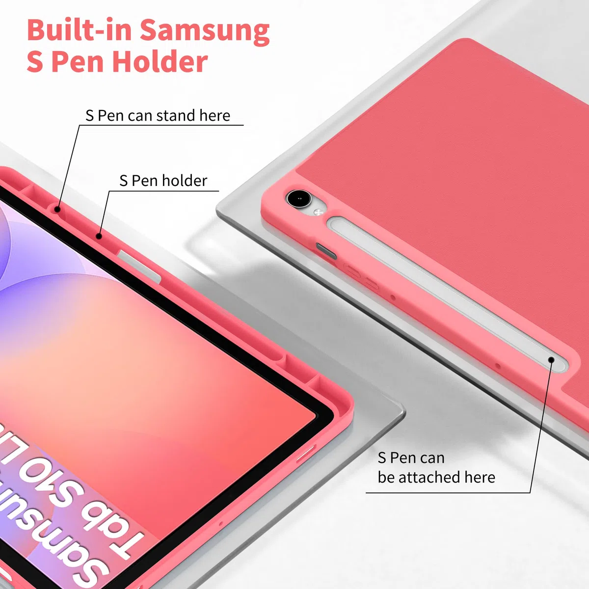 EasyAcc Funda para Samsung Galaxy Tab S10 Lite/ S10 FE 10.9" 2025/ S9 FE 10.9" /S9 11 pulgadas con soporte S Pen - Ultra fina con función atril Funda de piel sintética, color rosa sandía