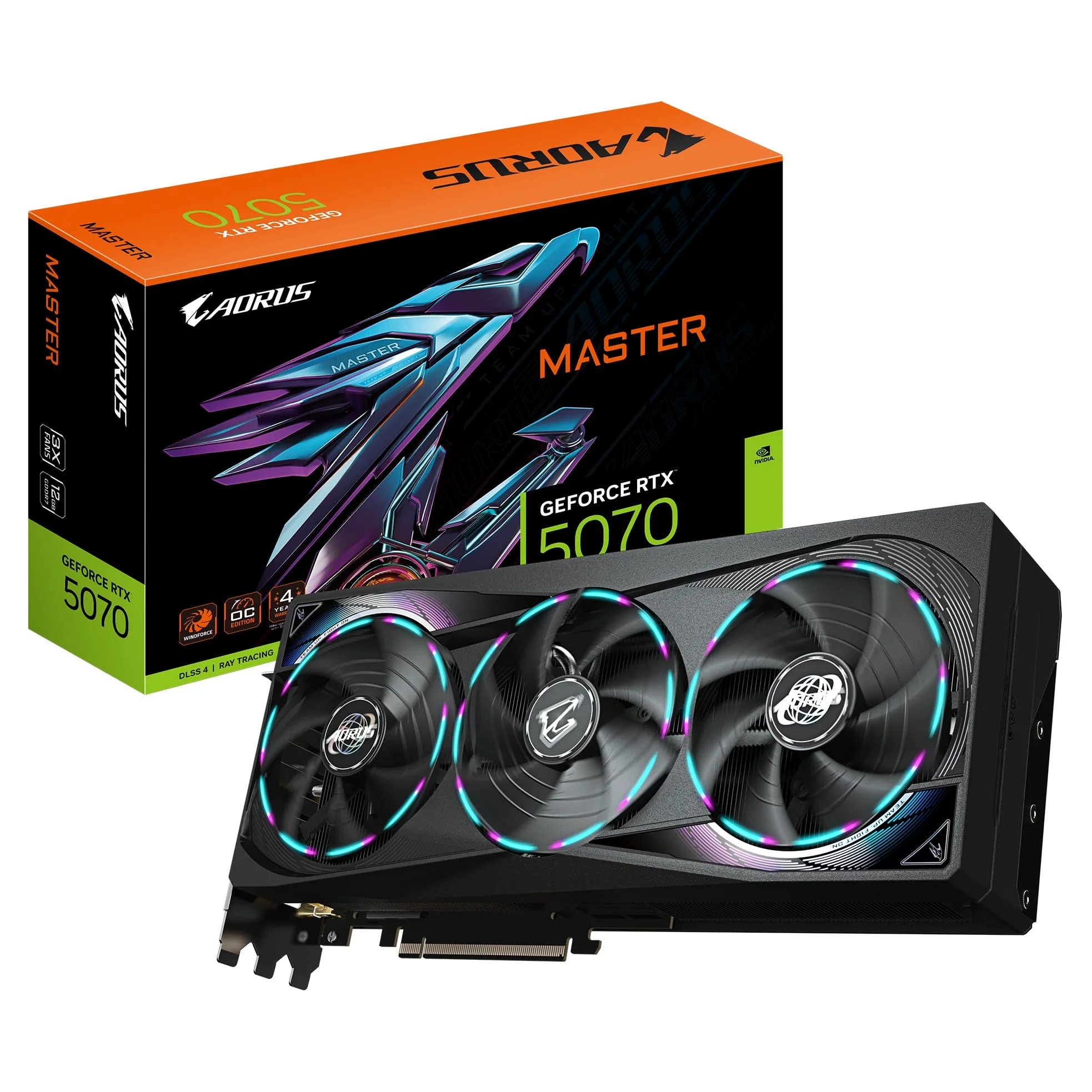 Gigabyte AORUS GeForce RTX 5070 MASTER 12G Scheda Grafica - 12GB GDDR7, 192 bit, PCI-E 5.0, 2715 MHz Core Clock, 3 x DP 2.1a, 1 x HDMI 2.1b, NVIDIA DLSS 4, GV-N5070AORUS M-12GD