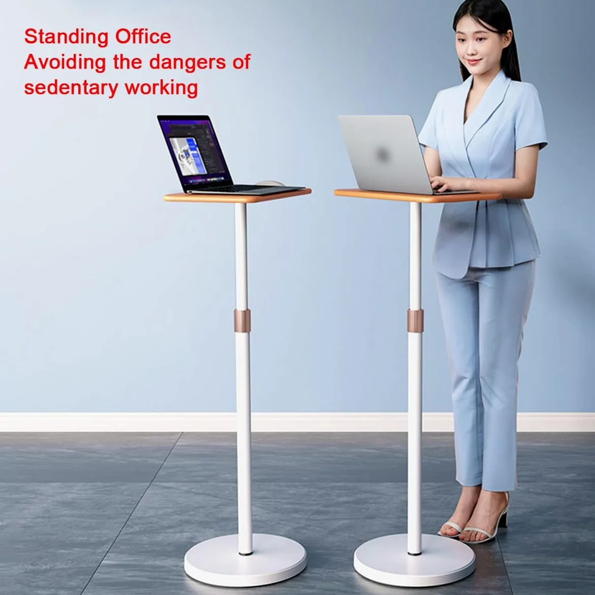 Supporto regolabile per laptop e proiettore in piedi e seduto, altezza da 69,8 cm a 119,4 cm, supporto regolabile con scrivania in legno per ufficio e uso domestico