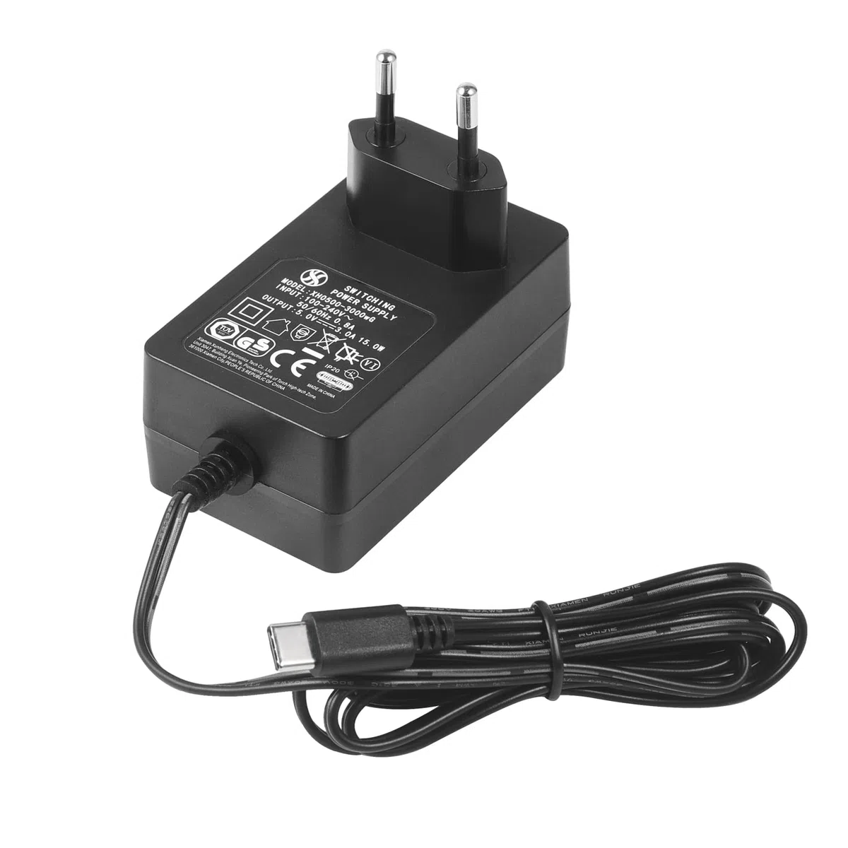 Alimentatore da AC a DC 5 V 3 A, spina USB tipo C, Plug EU, XH0500-3000WG