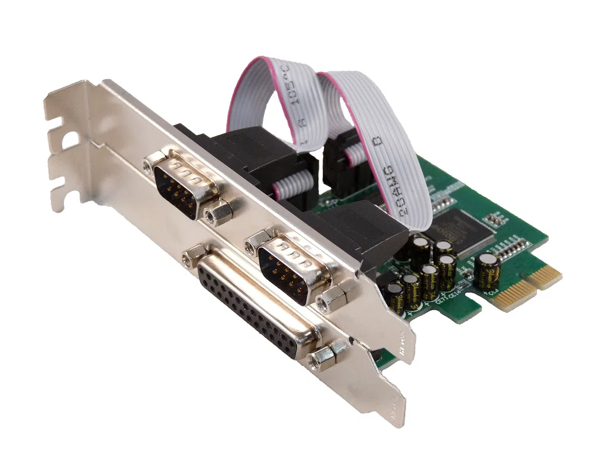 Scheda controller PCI-Express x1 (PCI-E - PCIe) 2 porte Serie RS232, Prese DB9 maschio + 1 porta parallela tipo DB25 - Chipset MOSCHIP MCS9901 - equere High e Low Profile - by COMPUTER District