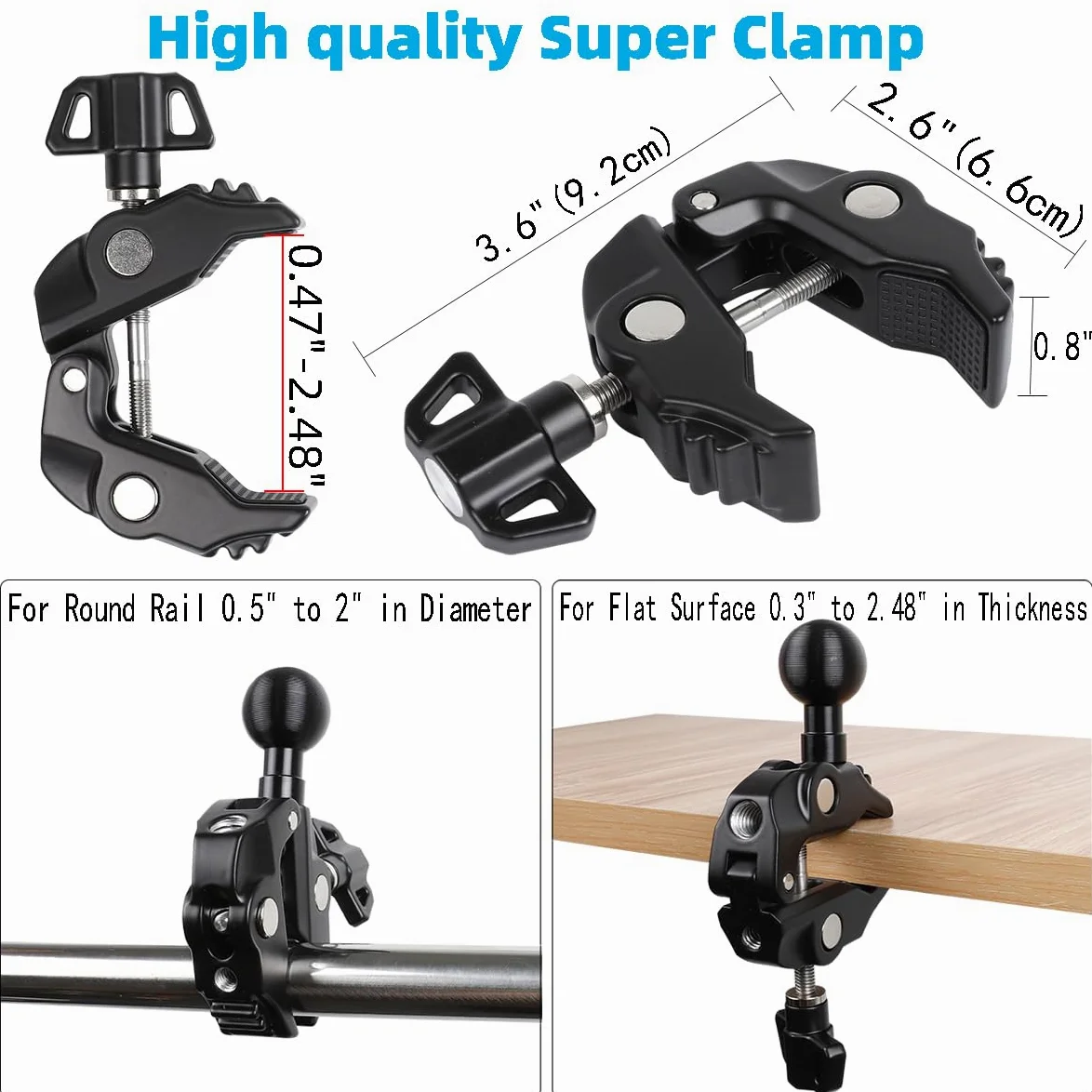 Supporto per tablet in alluminio per microfono, supporto laterale per tutti gli iPad, girevole a 360 gradi con morsetto super compatibile per iPad Pro 12.9, Air, Mini, Galaxy Tabs, tablet da 4,7-15
