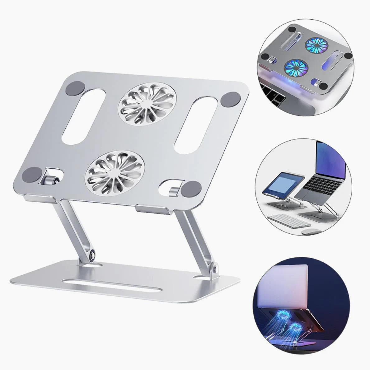 Artibetter Supporto Raffreddamento Laptop in Lega di Alluminio Doppia Ventola, Altezza Regolabile e Struttura Robusta per Laptop e Tablet Fino a 17,3 Pollici