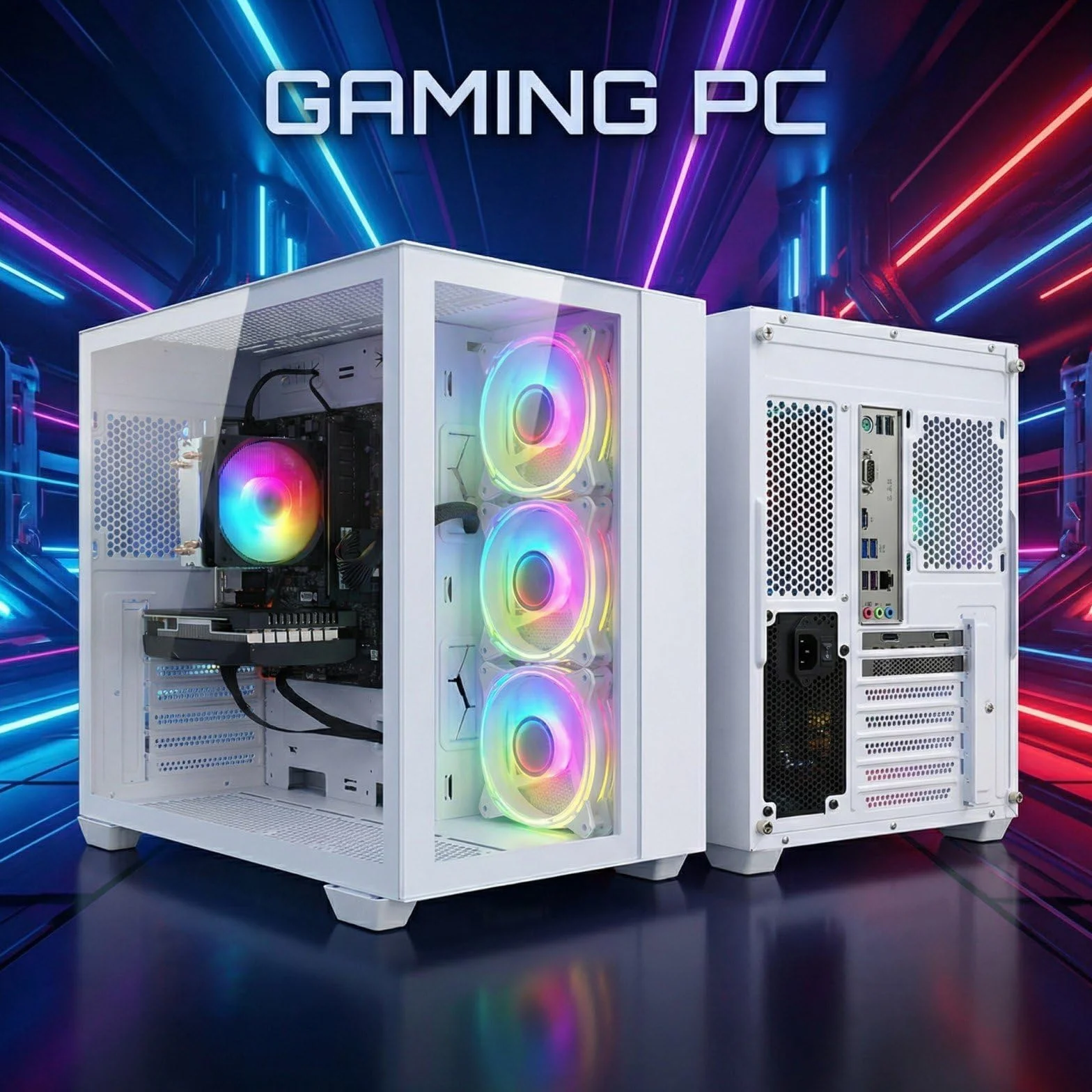 STGSivir PC Gaming Fisso, Computer Gaming, Ryzen 5 5500 fino a 4.2GHz，GeForce RTX 3050 6GB，32GB DDR4 RAM，1TB SSD，WIFI 6, BT 5.0，ventole RGB x3 Windows11 Pro