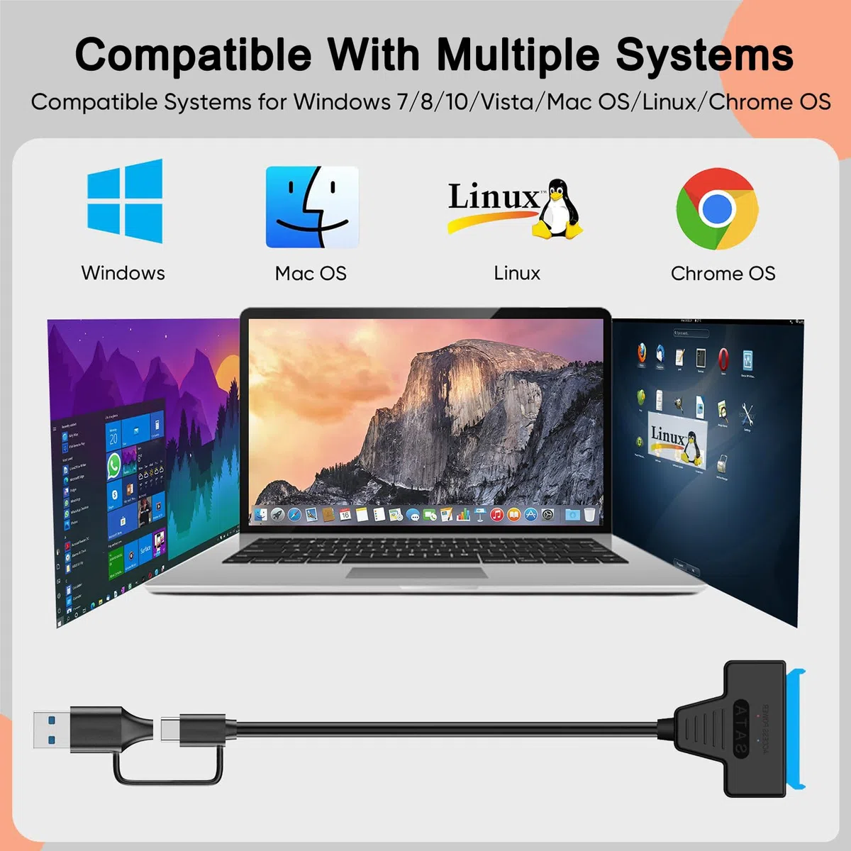 Cavo dati da SATA to USB Adattatore da USB 3.0 a disco rigido sata,Compatibile con dischi rigidi esterni e interni Adattatori SSD/HDD da 2,5 3,5 pollici Supporto per sistemi operativi Windows, Mac