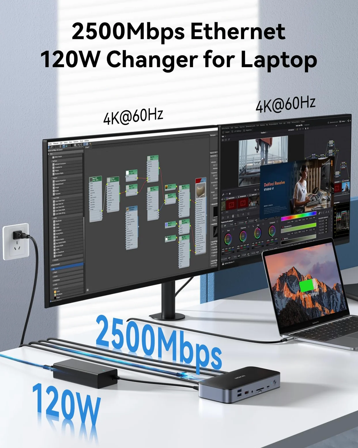 DisplayLink, docking station per MacBook Pro/Air 15 in 1, DisplayLink USB C, docking station per 2 monitor, docking station USB C con 2 HDMI, 2 DP, 2,5 Gbit/s Ethernet, USB 3.1/3.0/2.0, SD/Micro fino