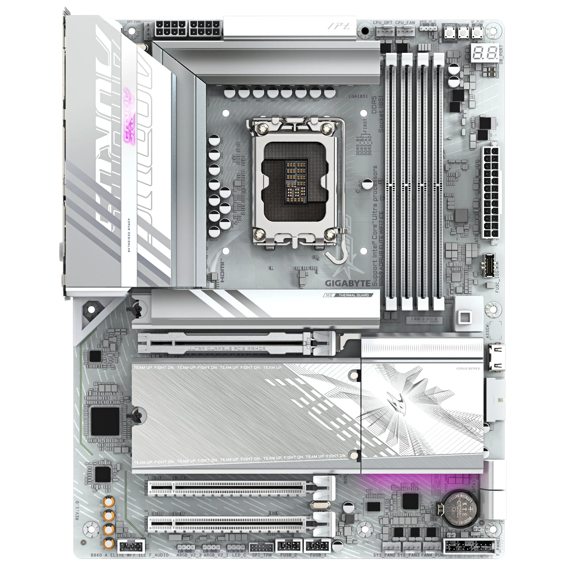 GIGABYTE B860 AORUS ELITE WIFI7 ICE Scheda madre - CPU Intel Core Ultra, VRM a 14+1+2+1 fasi, fino a 9200MHz DDR5, 1xPCIe 5.0 + 2xPCIe 4.0 M.2, LAN 2,5 GbE, WIFI 7, USB 4