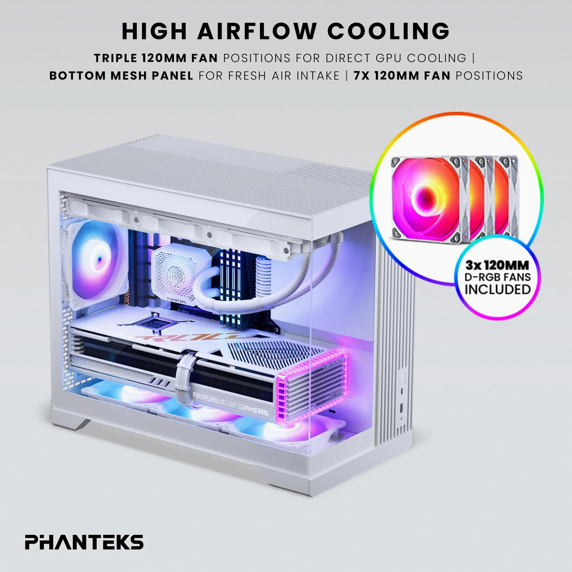 Phanteks XT V3, Case Gaming Compatto Micro-ATX, Vetro Temprato Frontale e Laterale, 3 Ventole D-RGB da 120mm incluse, Supporto Radiatore da 360mm, Bianco