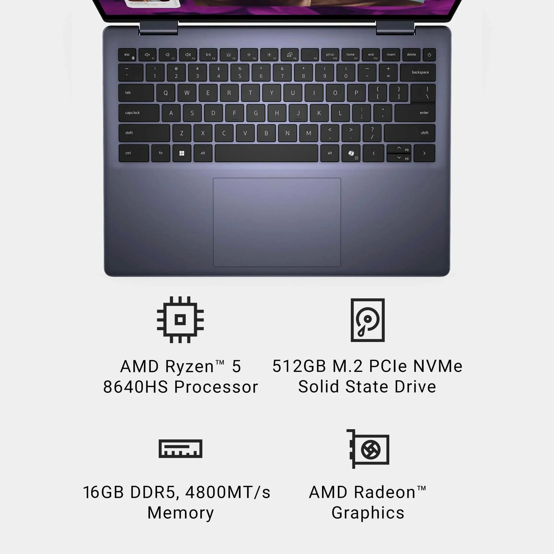 Dell Inspiron 14 7445 7440 2-in-1 Laptop, 14" FHD+ Touchscreen, AMD Ryzen 5 8640HS, 16GB DDR5 RAM, 512GB SSD, AI Copilot per creatori, designer e studenti, tastiera retroilluminata, Windows 11 Pro
