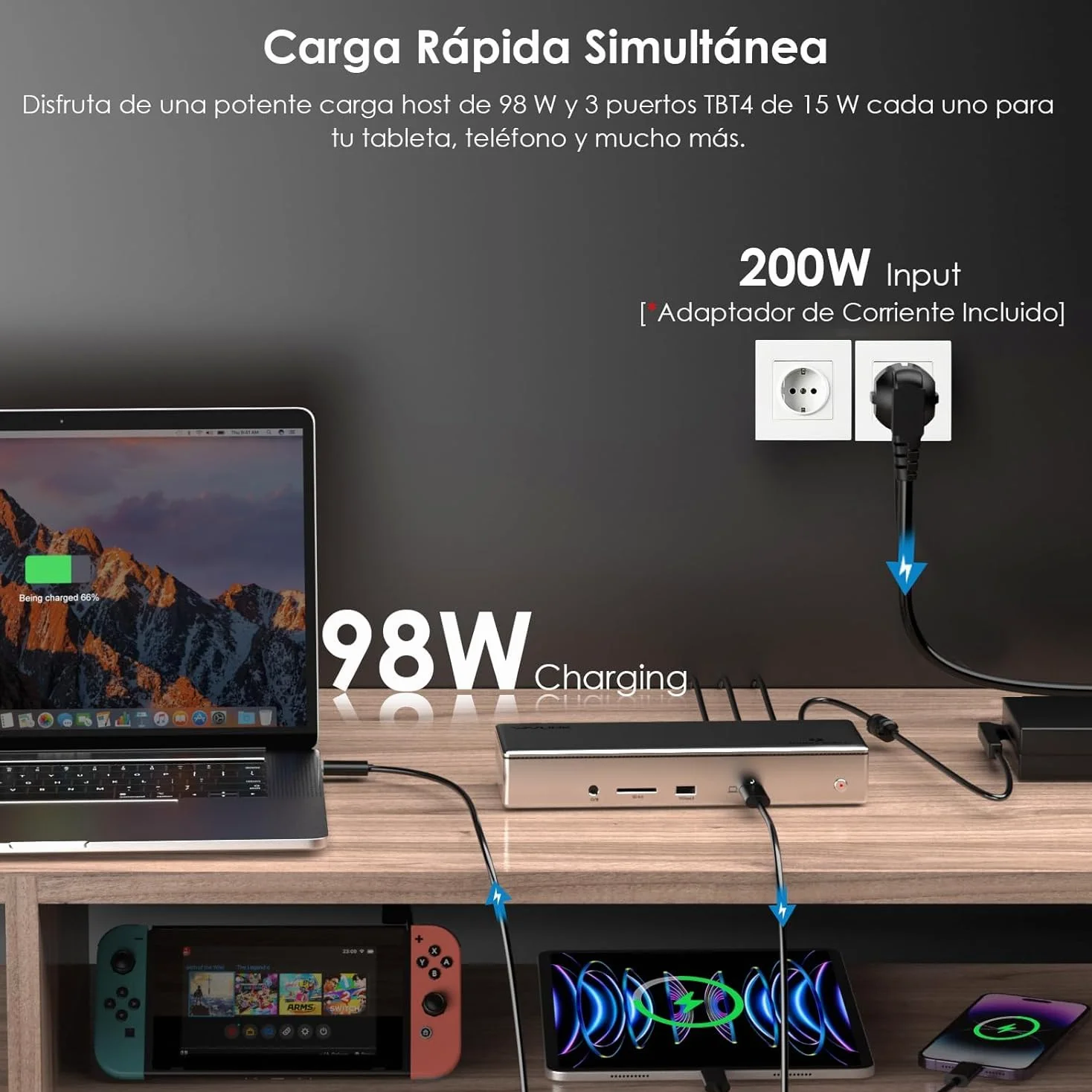 WAVLINK Thunderbolt 4 Docking station 15 in 1, 98 W PD, Single 8 K/Quad 4K Display Docking station con 2 DP/2 HDMI, 4 porte Thunderbolt 4, 4 porte USB A, 2.5 GbE, SD, audio/Mic, compatibile con