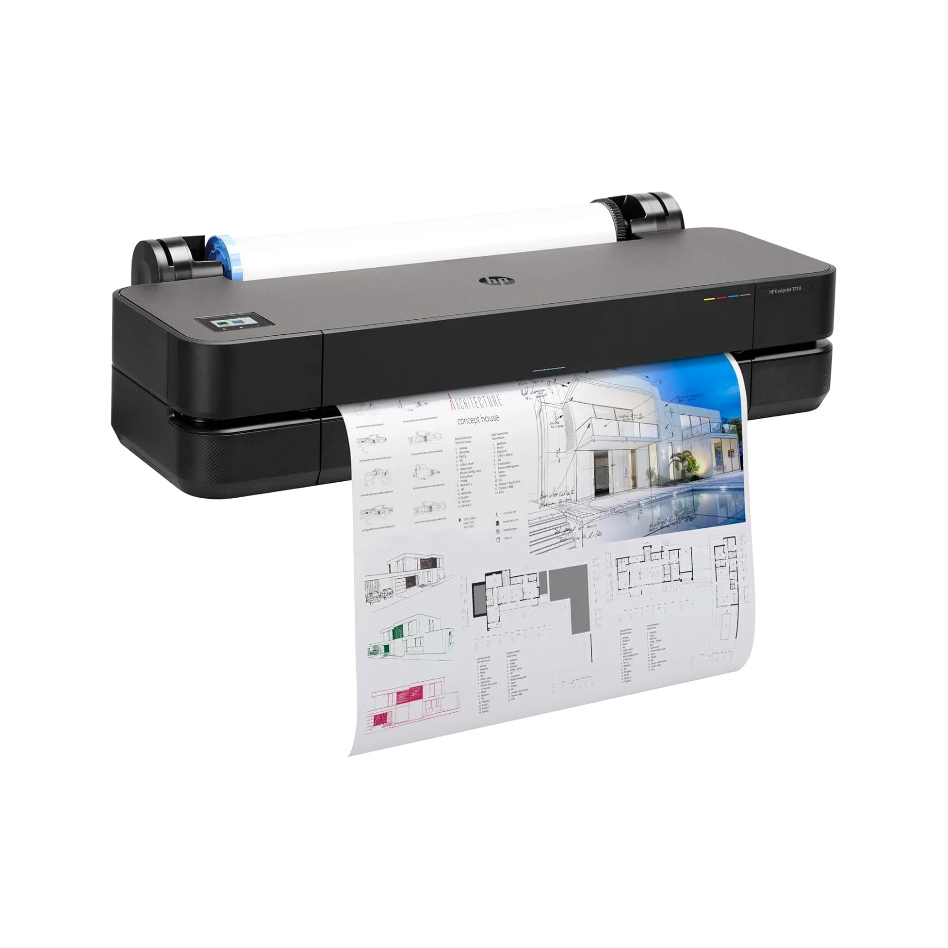 HP DesignJet T210 Stampante per Grandi Formati da 61 cm 8AG32D, Formati supportati da A4 ad A1, velocità 59 Pagine A1 all’Ora, Gigabit Ethernet, USB, Wi-Fi, Garanzia 1 Anno, Nero