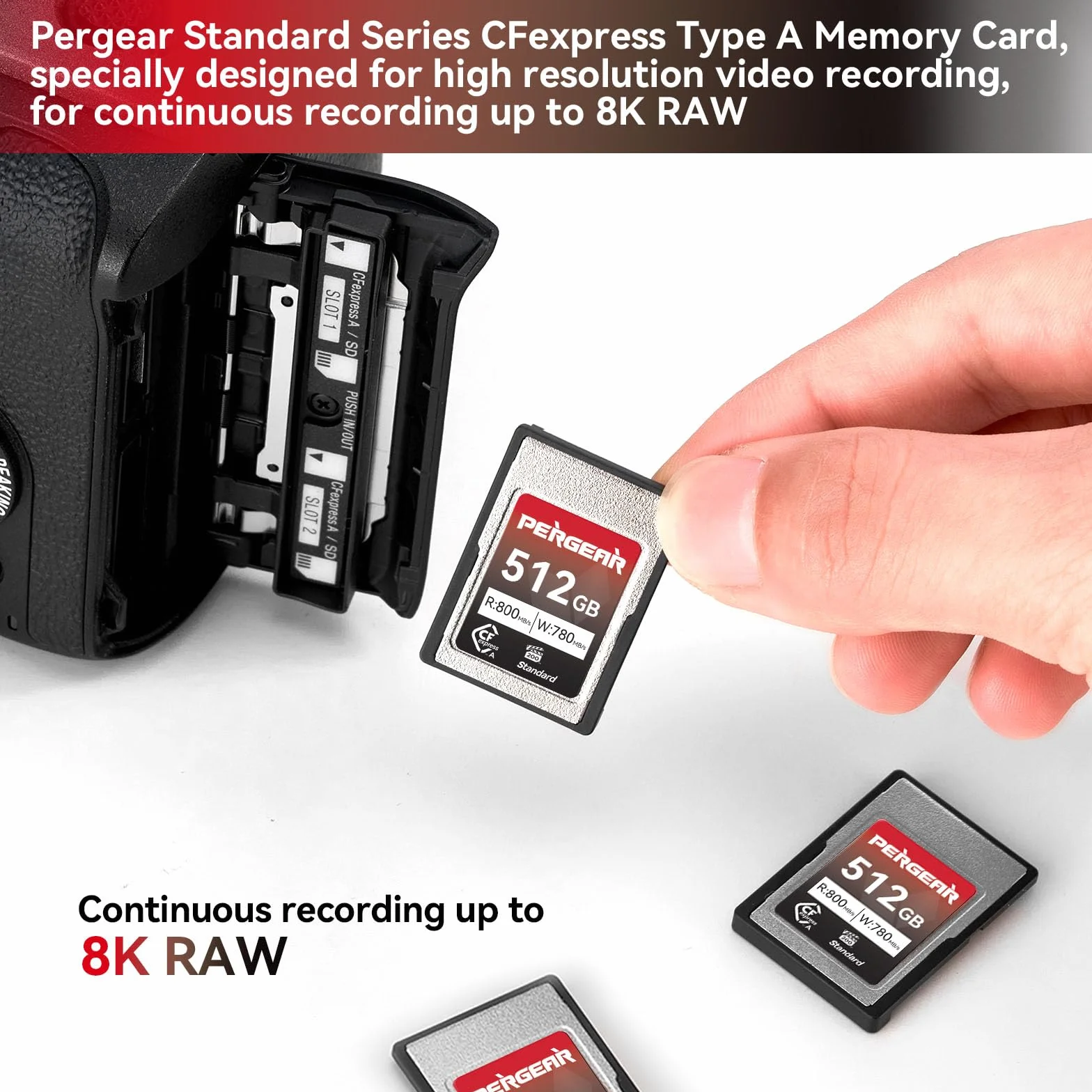 Pergear 512GB Scheda di Memoria CFexpress Tipo A, Fino a 800 MB/s di Velocità di Lettura e 780 MB/s di Velocità di Scrittura Per 4K 120P, 8K 30P(Confezione da 2), Compatibile con fotocamere Sony Alpha