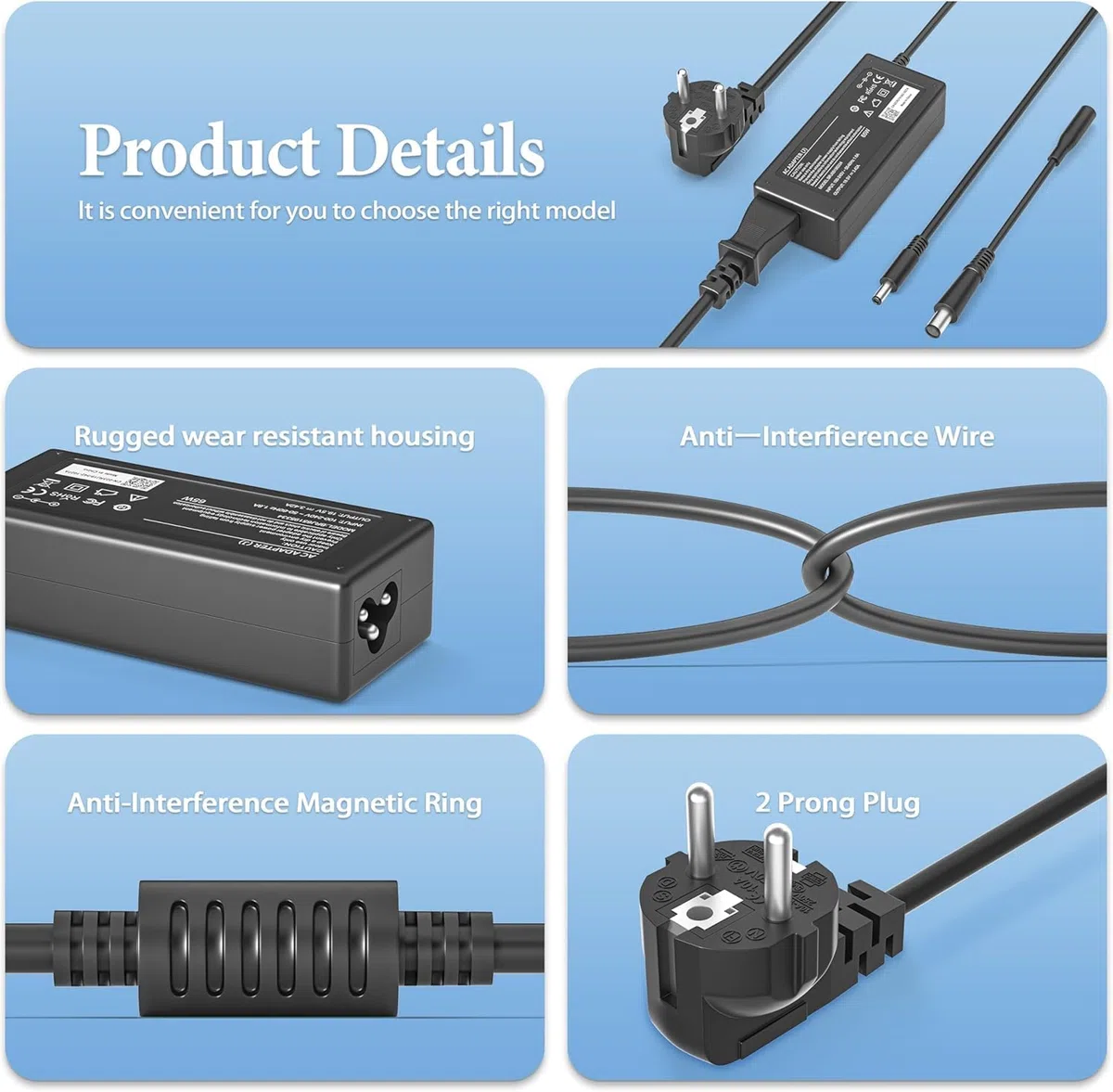 Caricatore Alimentatore 65W 45W per Dell-Inspiron 15-3000 15-5000 15-7000 17-7000 17-5000 14-7000 13-7000 11-3000 2 in 1 Serie 3583 3593 7506 7573 Latitude 3520 3420 3410 Caricabatterie Adattatore