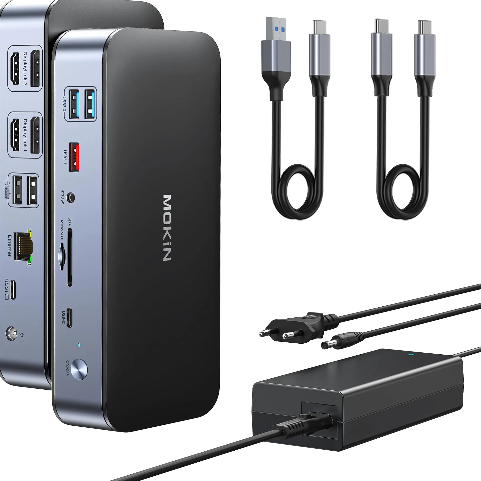 DisplayLink, docking station per MacBook Pro/Air 15 in 1, DisplayLink USB C, docking station per 2 monitor, docking station USB C con 2 HDMI, 2 DP, 2,5 Gbit/s Ethernet, USB 3.1/3.0/2.0, SD/Micro fino