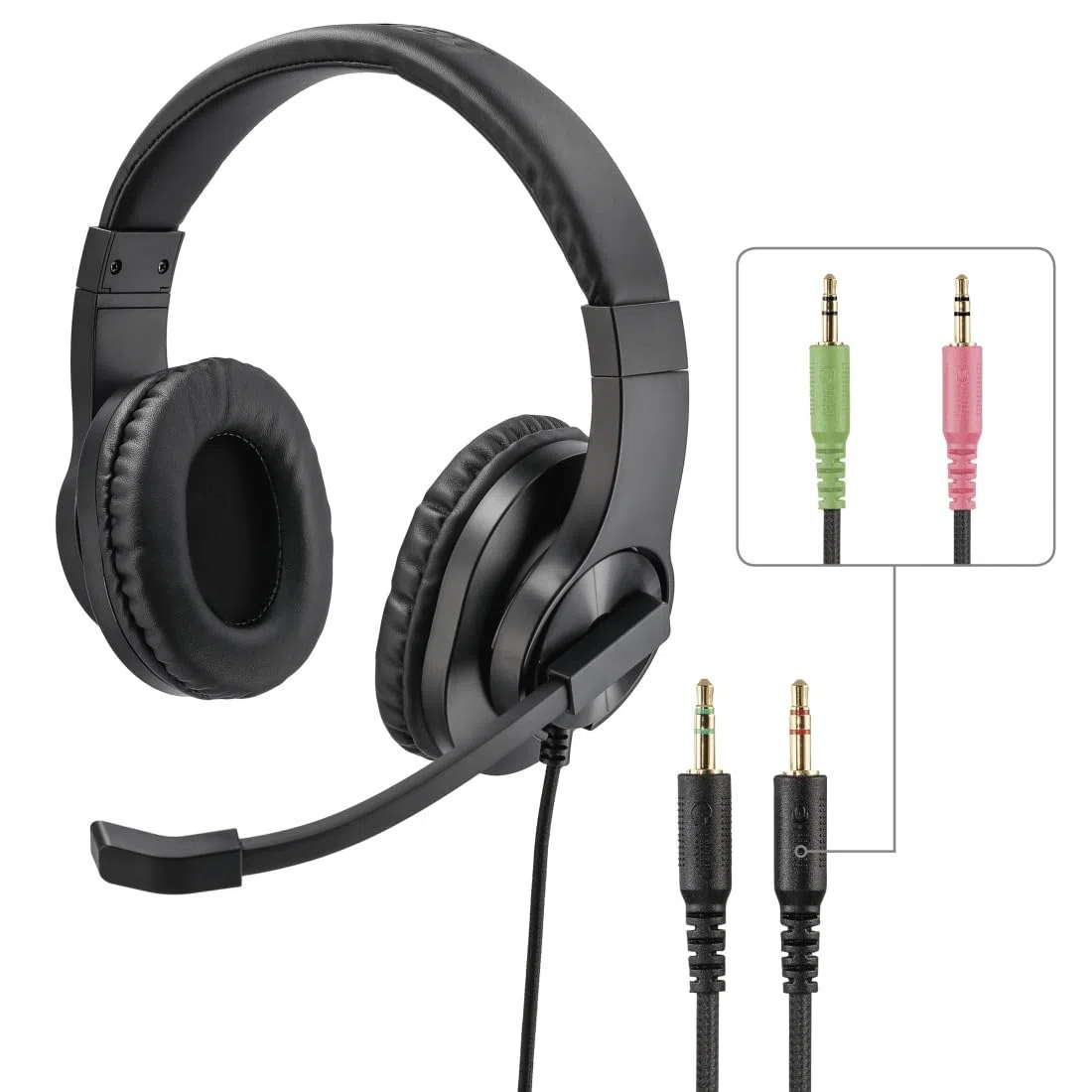 Hama Cuffie per PC Over Ear con microfono (cuffie con regolazione del volume e braccio microfono regolabile, per videoconferenze, home office, call center, eLearning, 2 connettori jack da 3,5 mm) nero