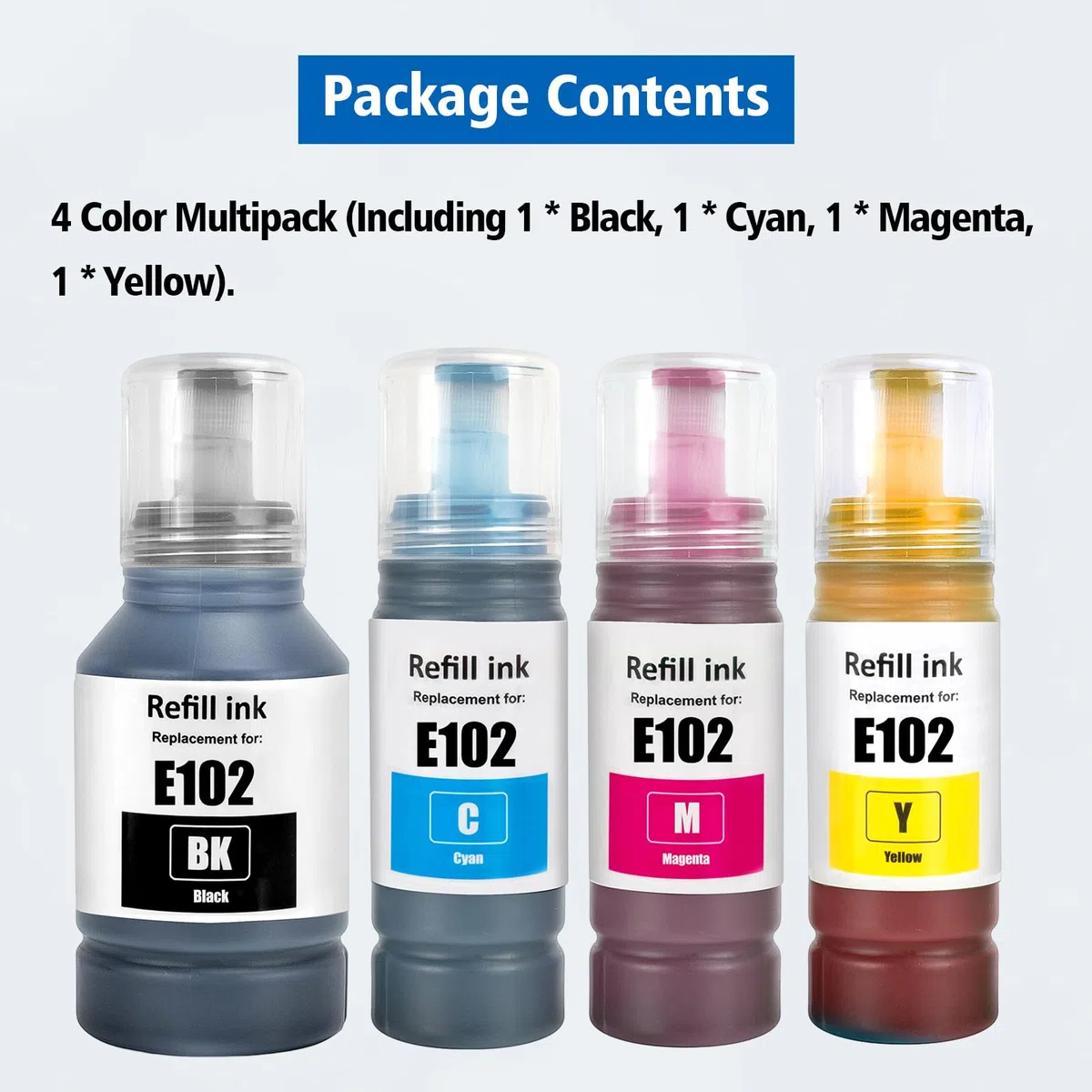102 Inchiostro Multipla Compatibile per Epson EcoTank ET-2750 ET-2756 ET-2850 ET-2851 ET-2856 ET-3700 ET-3750 ET-3850 ET-4500 ET-4700 ET-4750 ET-4850 ET-4856 ET-15000 Stampante (BK/C/M/Y)