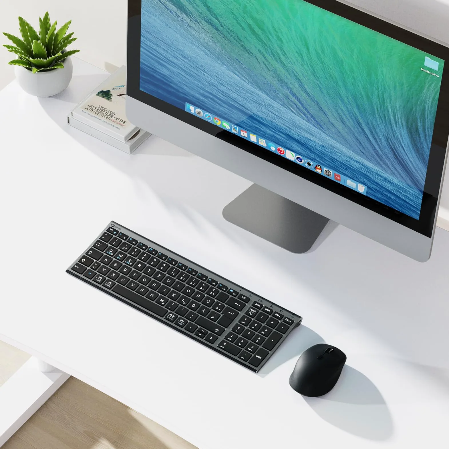 iClever Tastiera Bluetooth con mouse, set di mouse senza fili, doppia modalità ricaricabile (Bluetooth 5.0 + 2.4 G), tastiera wireless, per PC/laptop, layout QWERTZ, grigio
