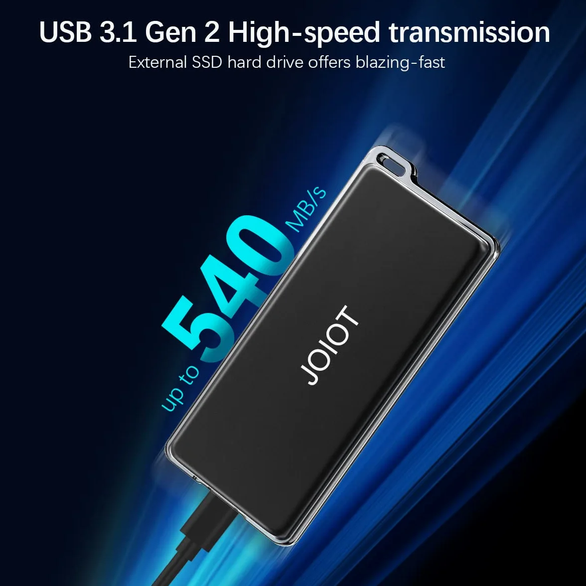 JOIOT Unità SSD esterna portatile da 1 TB, fino a 540 MB/s, unità flash USB 3.1 di tipo C, unità a stato solido esterna, cavo SSD portatile tipo A a C per PC/laptop/Mac/Android/Linux