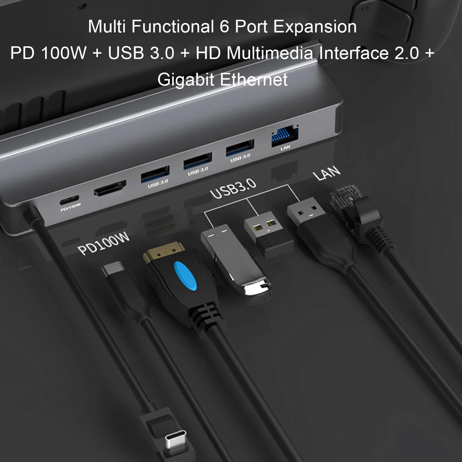 CCYLEZ Docking Station 6 in 1, Dock in Alluminio 4K a 60 Hz con Ricarica Rapida PD da 100 W, Gigabit Ethernet, 3 Porte USB 3.0, Hub HDMI Portatile per Console di Gioco Portatili e