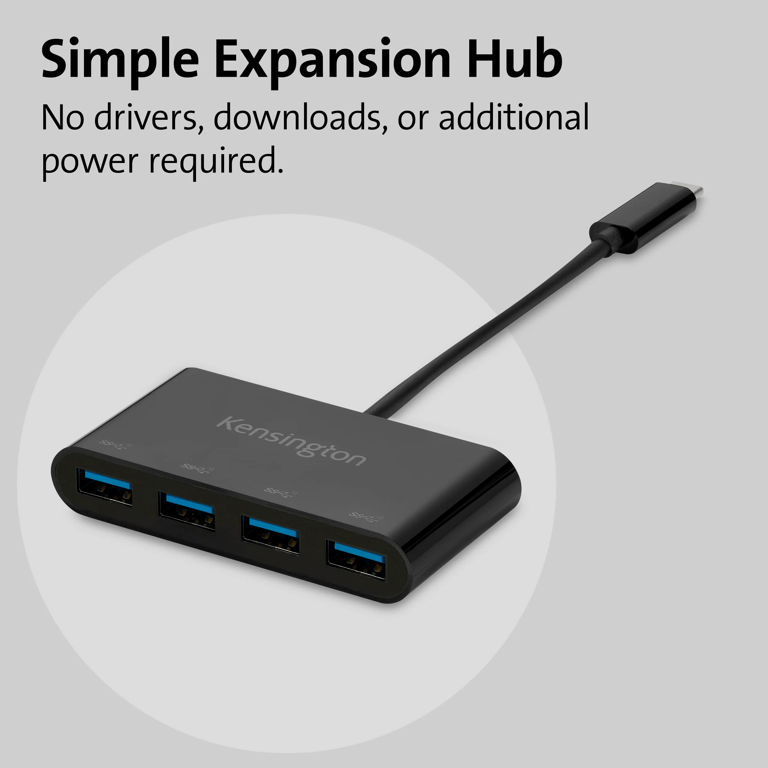 Kensington CH1200 Hub Splitter USB-C da 10 Gbps a 4 porte ad Alta Velocità per Collegare fino a 4 Accessori USB-A a una Porta USB-C, K33616WW