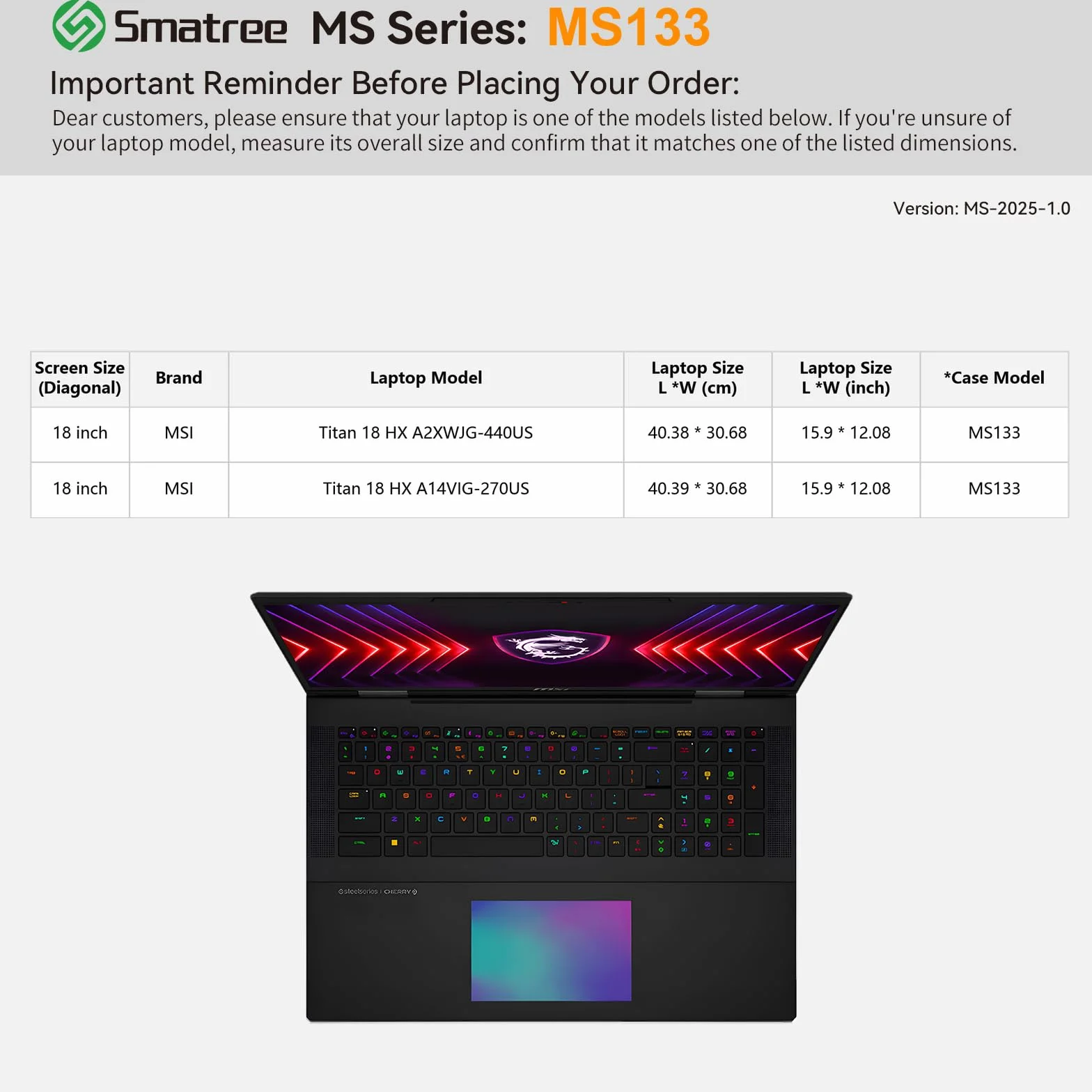 Smatree MS133 custodia rigida in EVA idrorepellente con supporto per 18 pollici MSI Vector A18 HX,Raider A18 HX,Raider 18 HX A14V,Stealth 18 AI Studio A1V,CreatorPro X18 HX-A14V custodia