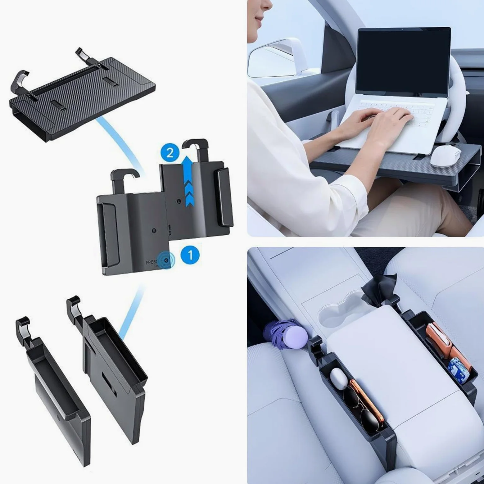 Scrivania da Volante per Computer Portatile Multifunzione a Bloccaggio con | Supporto per Computer da Auto per Snack, Bevande, Tablet, Videoconferenze, Pasti, Lavoro, Scrittura