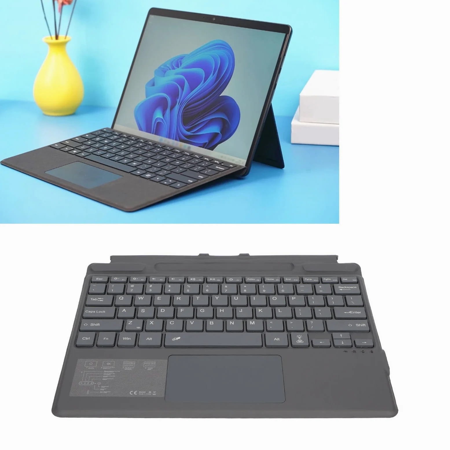 Tastiera Wireless Ultra Slim Notebook, connettività Bluetooth, con Trackpad di Grandi Dimensioni, Retroilluminazione Colorata, Adatto per Pro 8 X, Fino a 10 M di Distanza