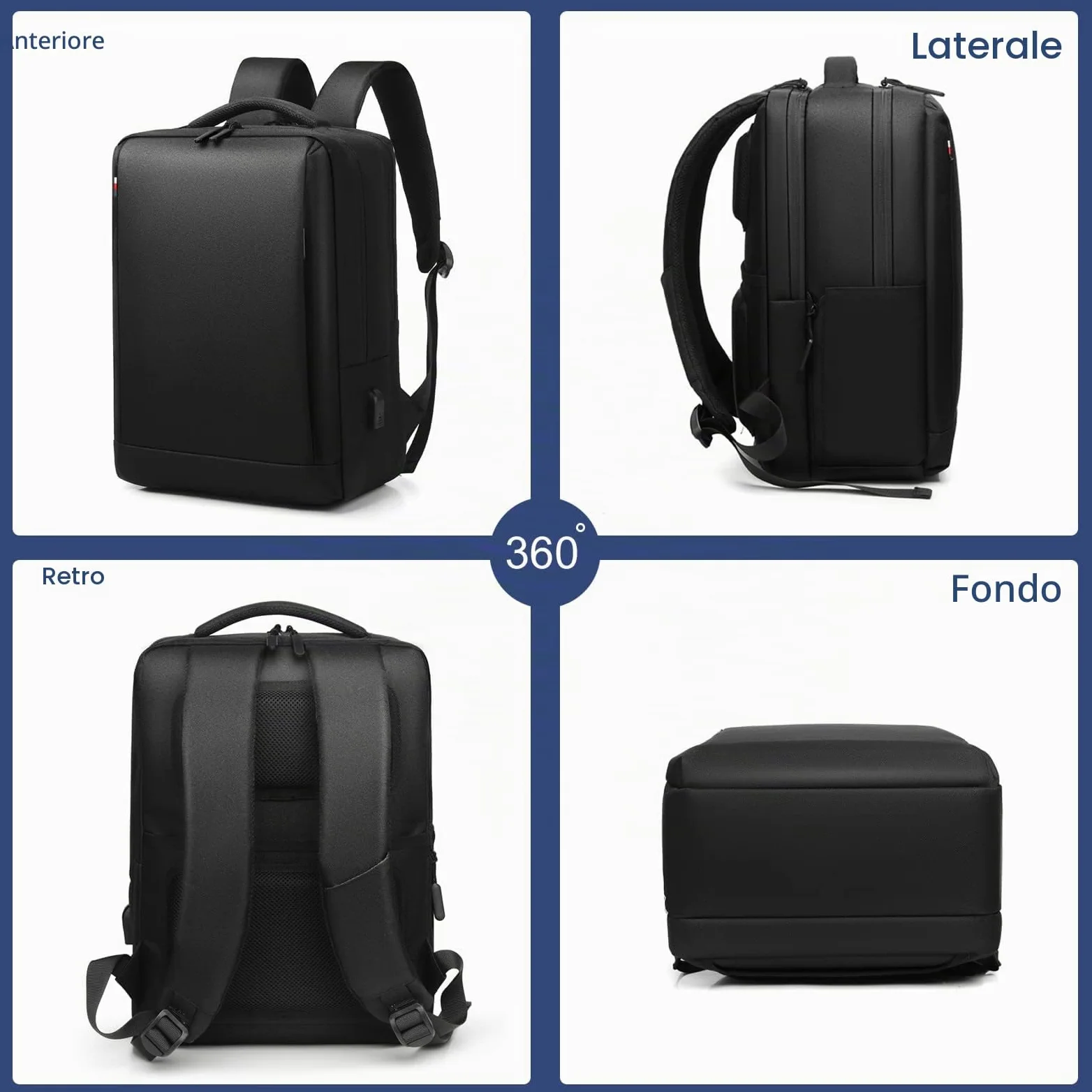FANDARE Zaino Ufficio Uomo Zainetto Scuola con porta di ricarica USB per 15.6 Pollici PC Portatile da Donna Daypacks per Business Viaggio Lavoro Impermeabile