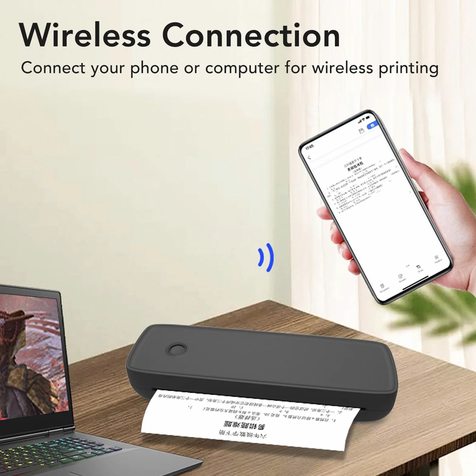 ciciglow Stampante Termica Portatile, Supporto per Stampante Mobile Bluetooth Stampante Termica Compatta Senza Inchiostro per Carta A4 A5, Compatibile con Android e IOS